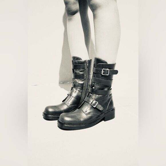 NEW Jeffrey Campbell Shoreditch Moto Buckle Boots BLACK - Picture 1 of 5